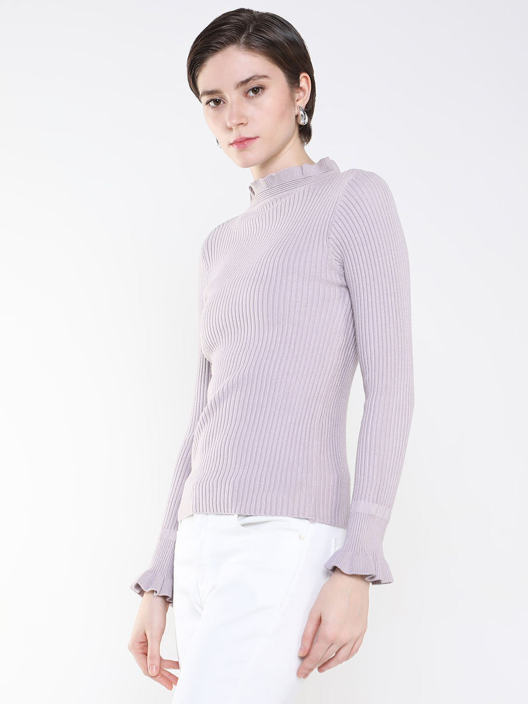 Women Solid Lavender Fitted Top