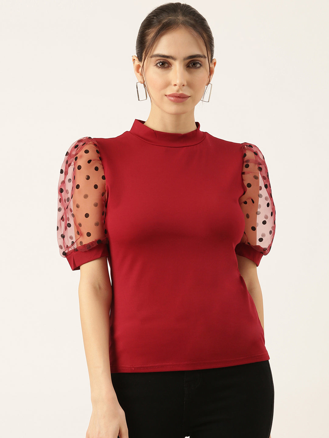 Women Solid Maroon Fitted Top