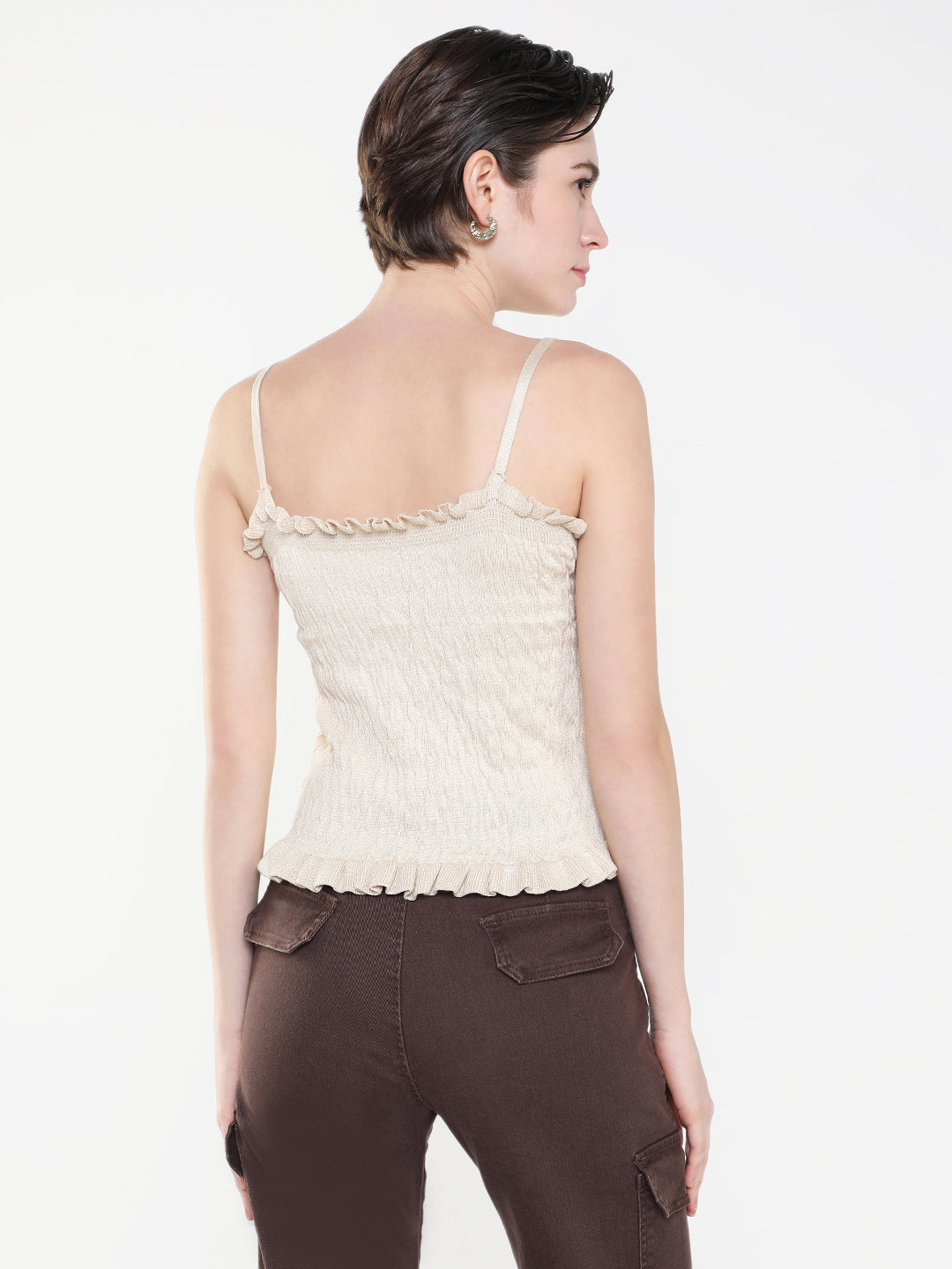 Women Solid Beige Fitted Crop Top