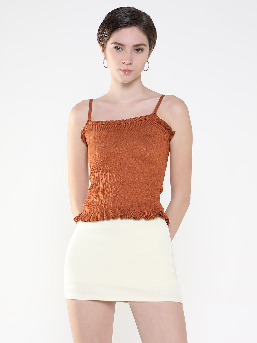 Women Solid Brown Fitted Crop Top