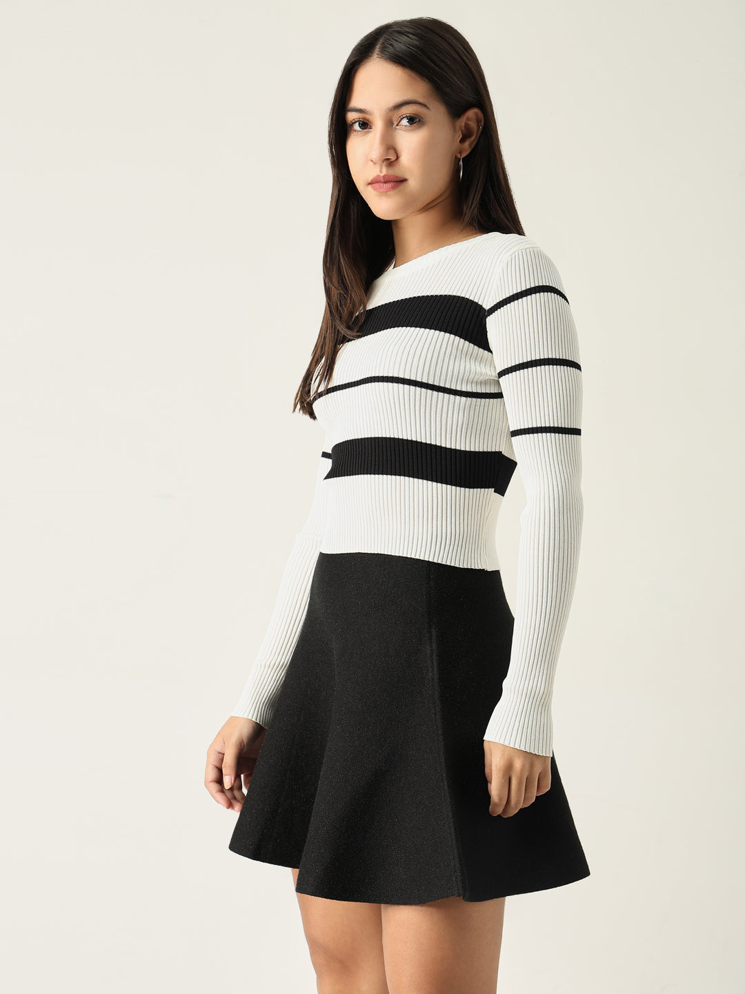 Women Striped White Fitted Top