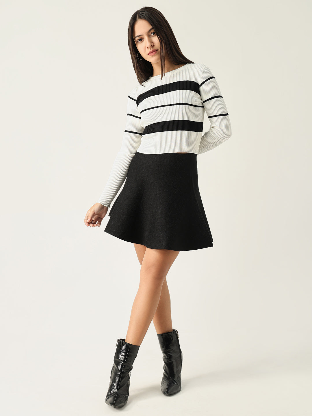 Women Striped White Fitted Top