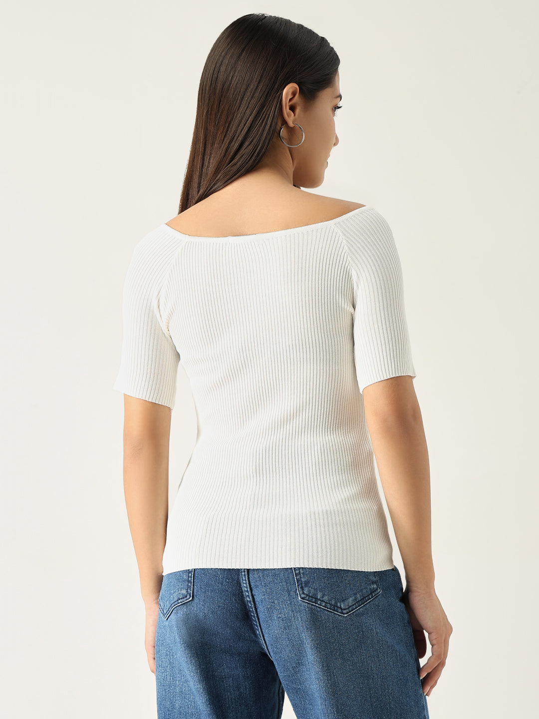 Women Solid White Fitted Top