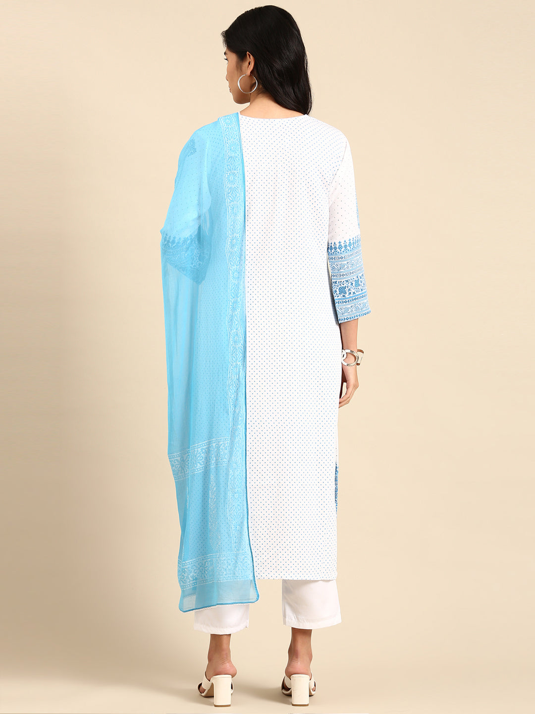 Women Graphic White Straight Kurta Set with Dupatta