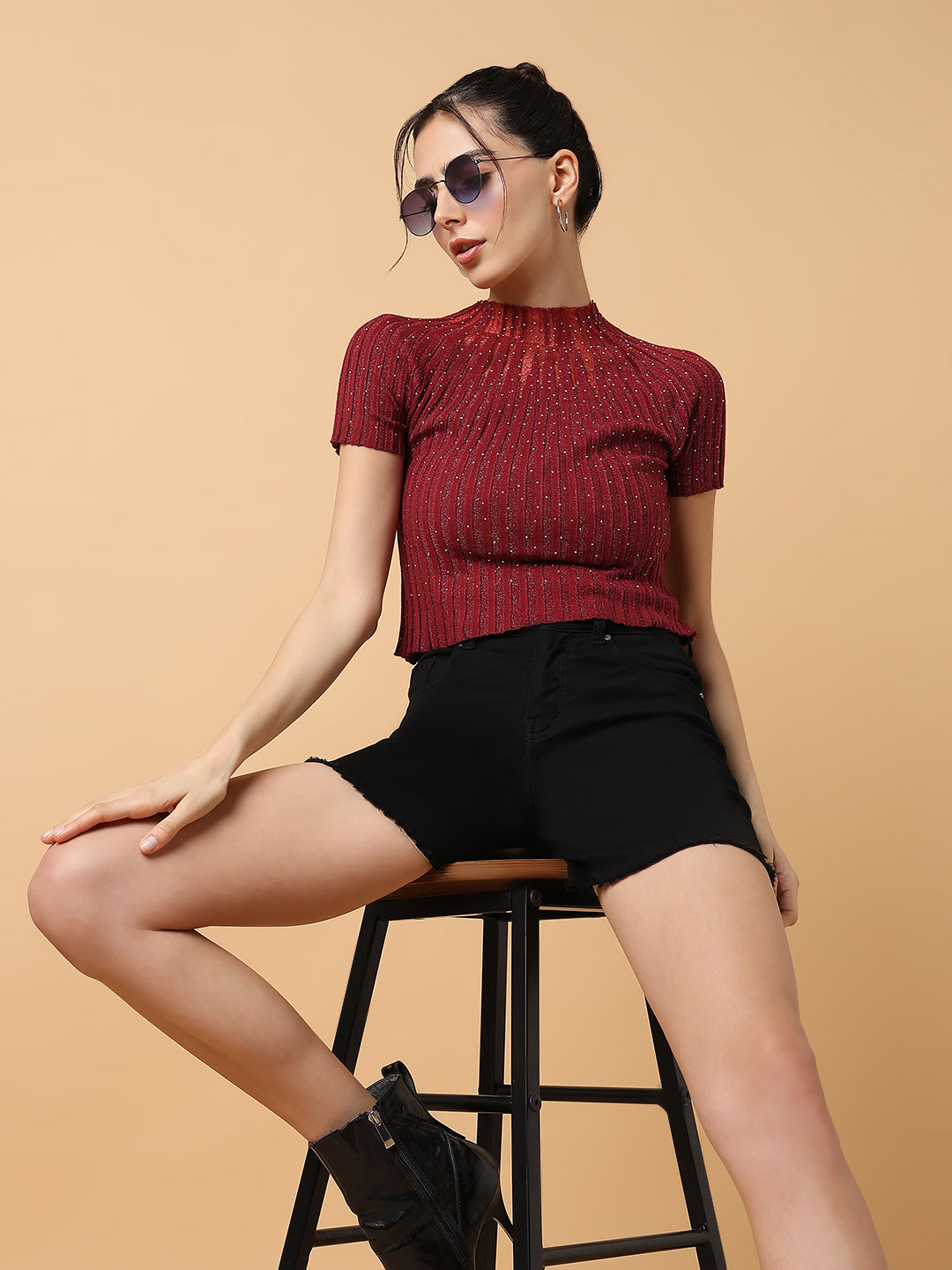 Women Maroon Solid Top