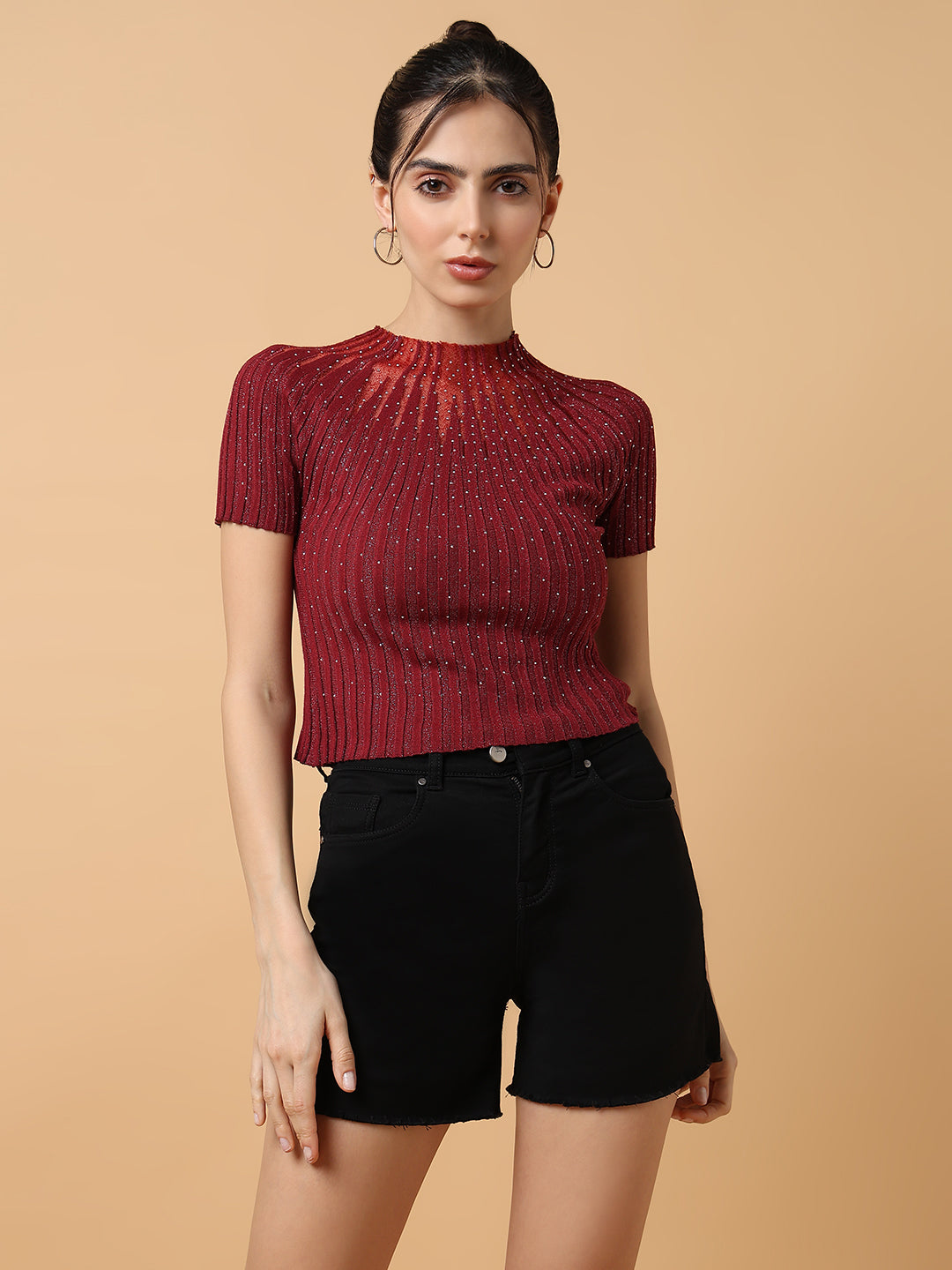 Women Maroon Solid Top