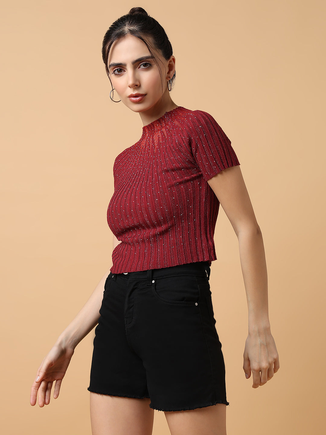 Women Maroon Solid Top