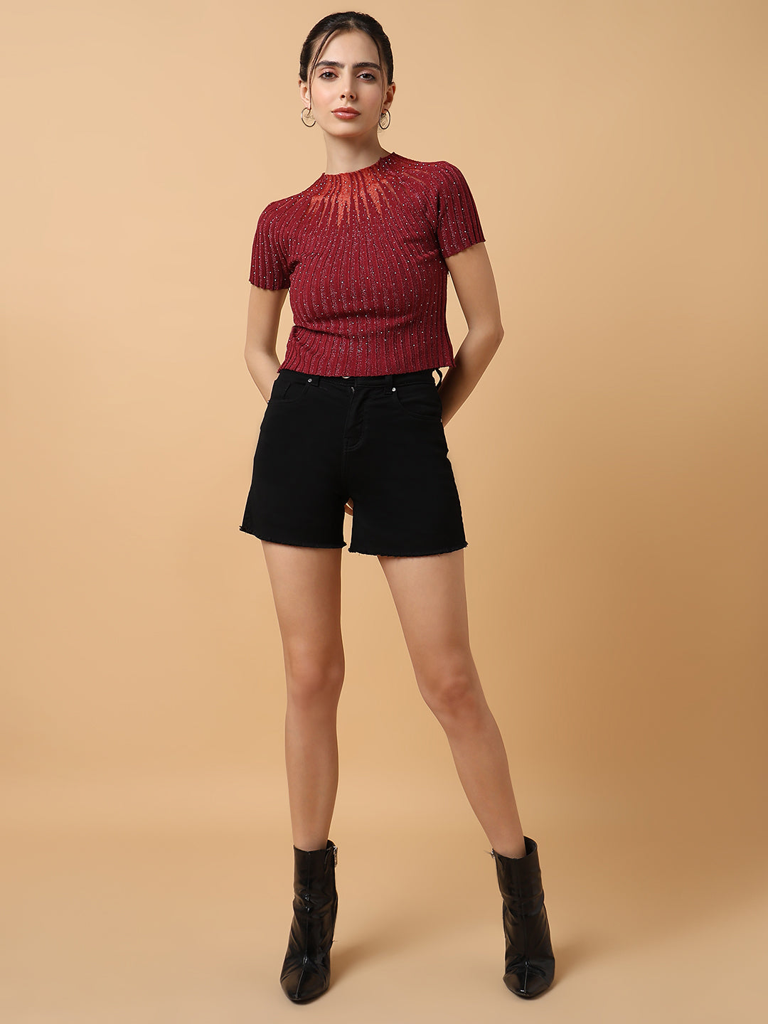 Women Maroon Solid Top