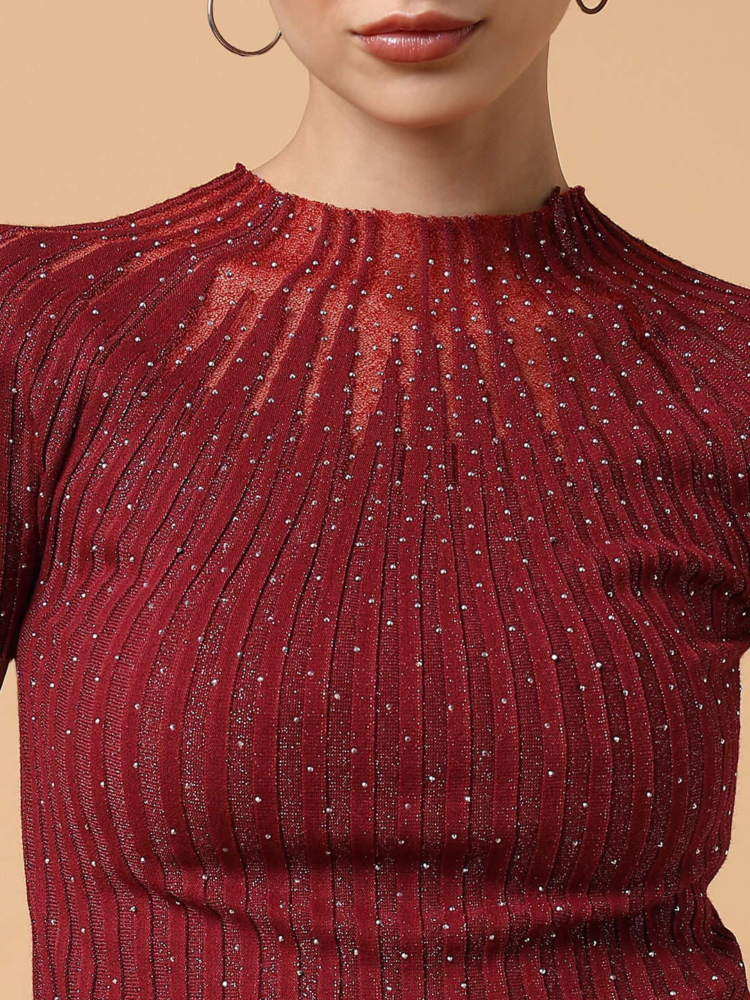 Women Maroon Solid Top