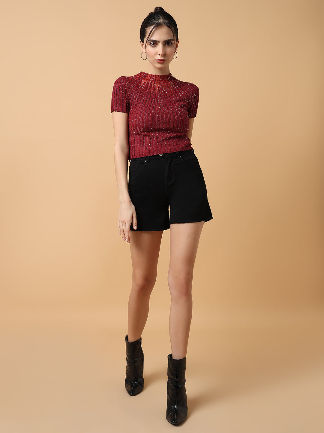 Women Maroon Solid Top