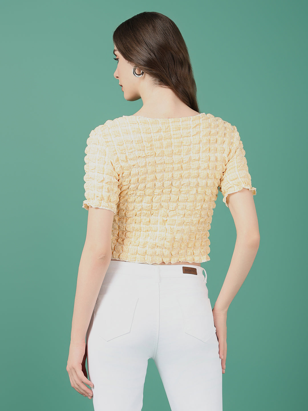 Women Yellow Solid Crop Top