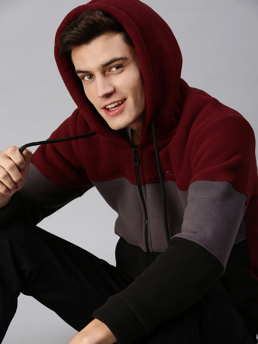 Men Hooded Colourblocked Multi Sweatshirt