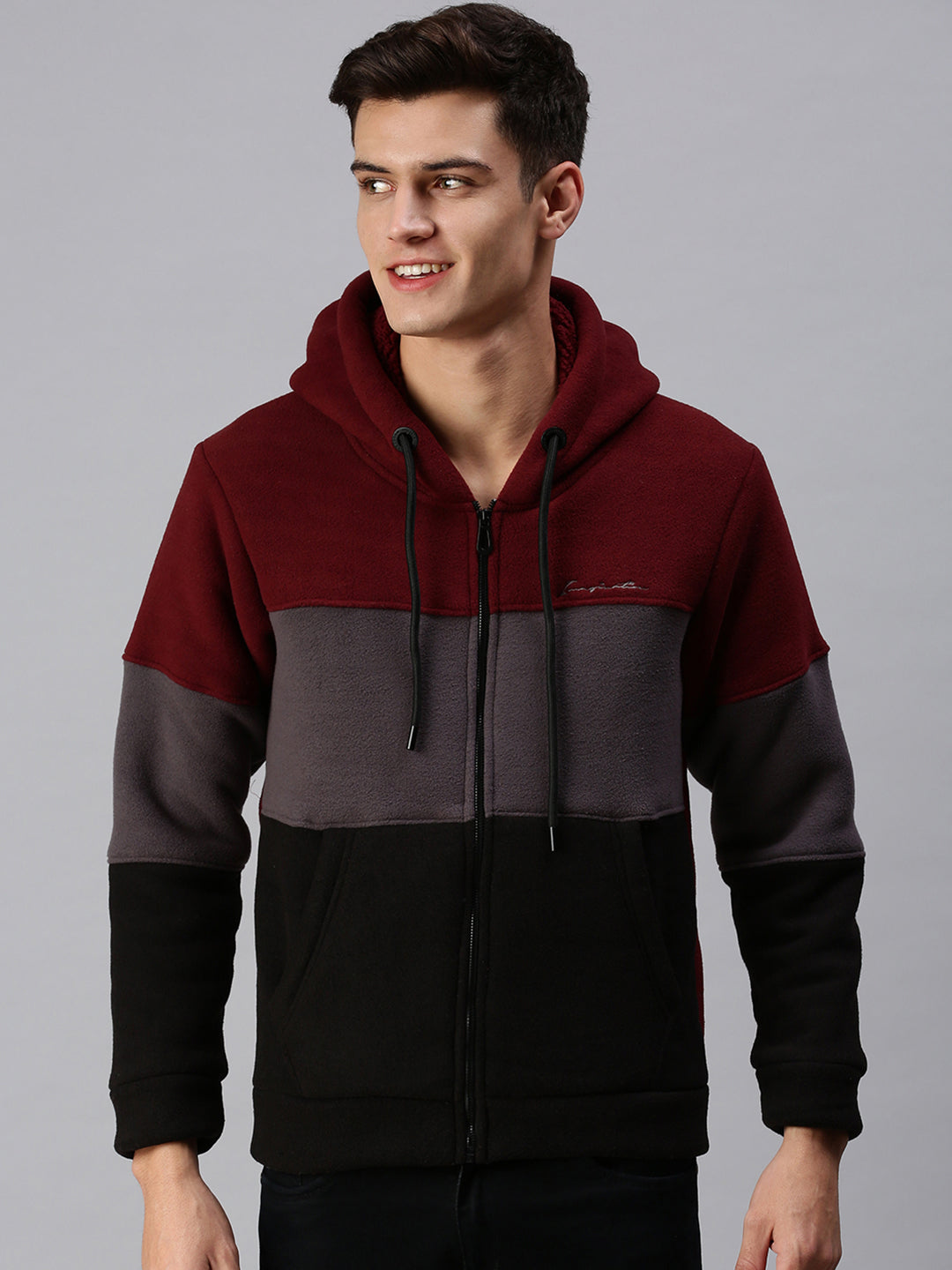 Men Hooded Colourblocked Multi Sweatshirt