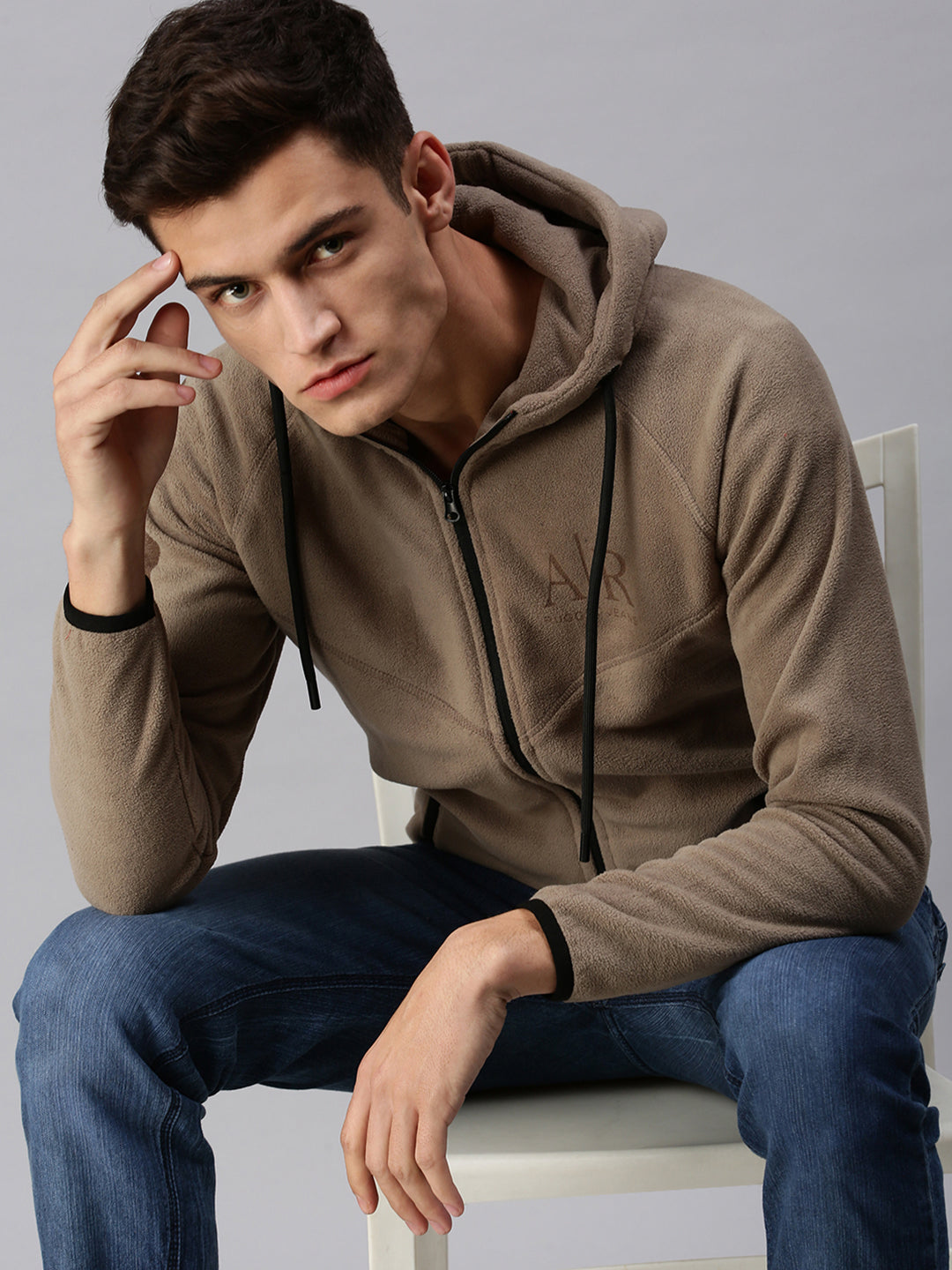 Men Hooded Solid Grey Sweatshirt