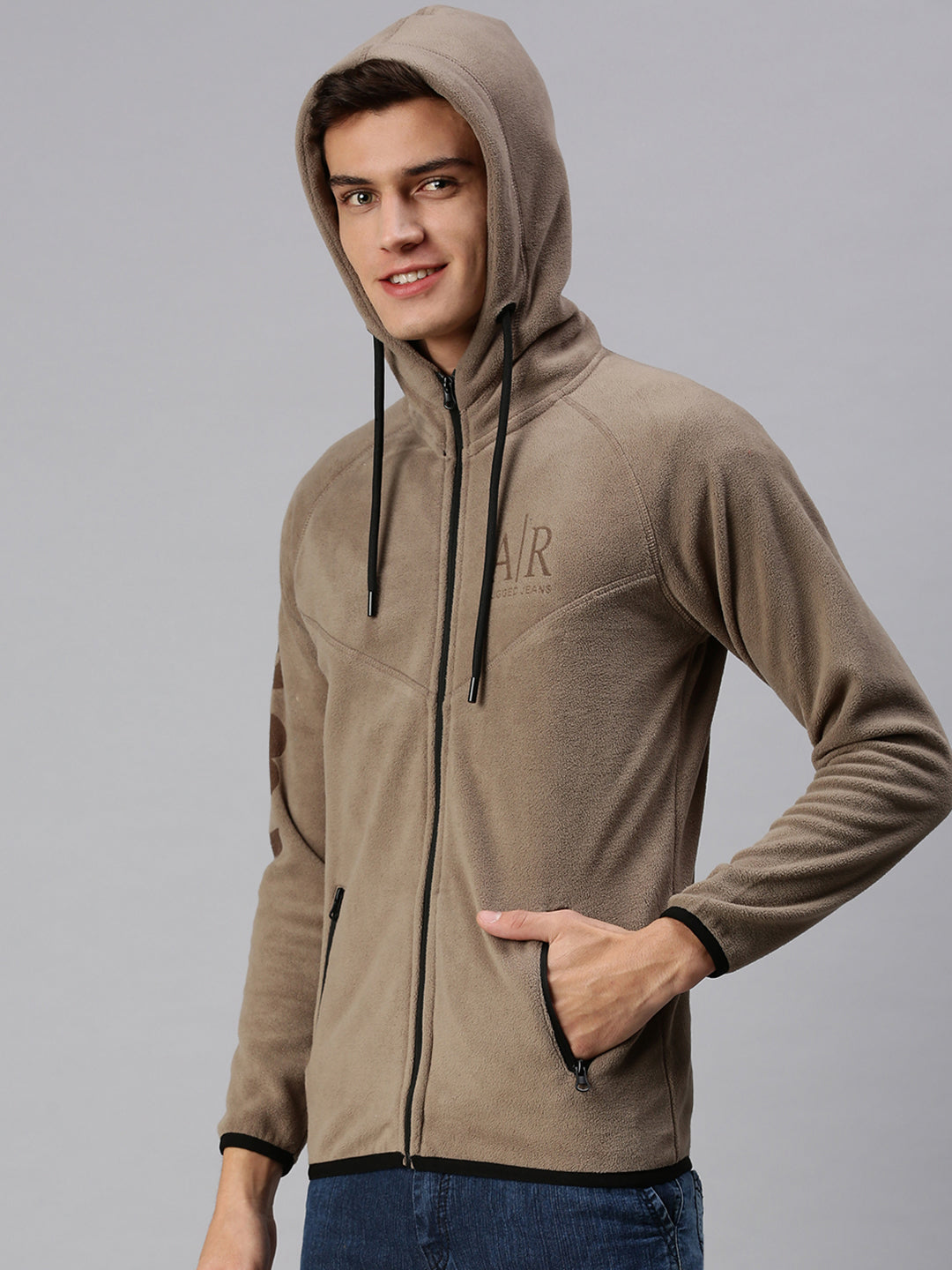 Men Hooded Solid Grey Sweatshirt