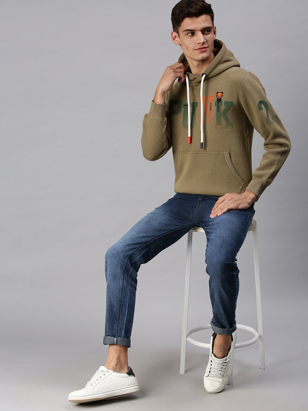 Men Hooded Graphic Print Multi Sweatshirt