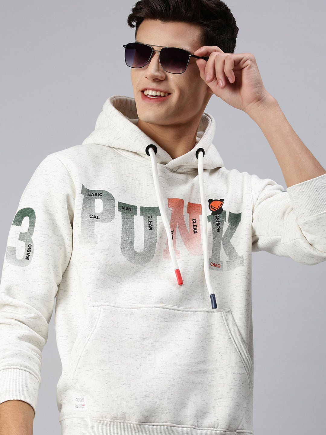 Men Hooded Solid White Pullover