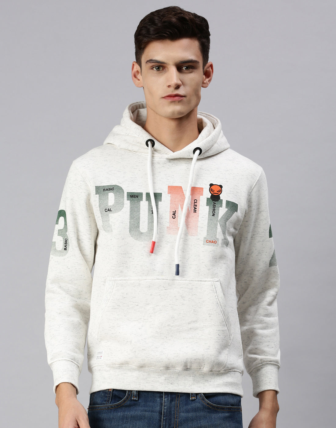 Men Hooded Solid White Pullover