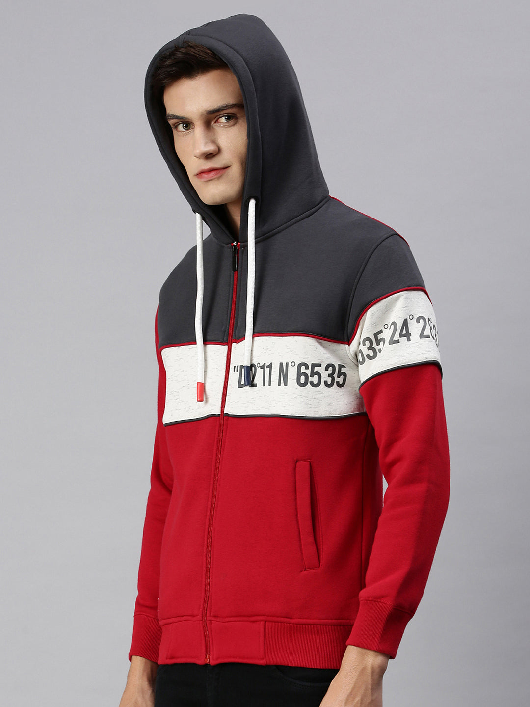 Men Hooded Colourblocked Multi Sweatshirt