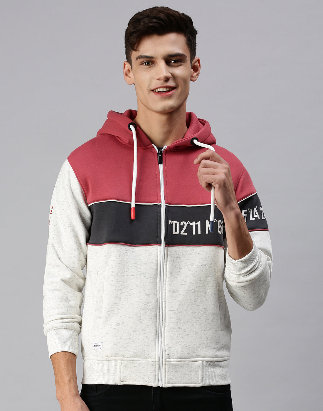 Men Hooded Colourblocked Red Sweatshirt