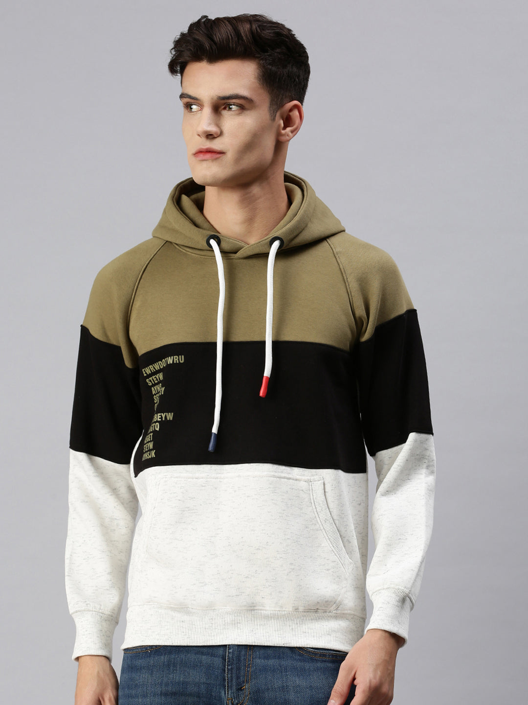 Men Hooded Colourblocked Green Sweatshirt