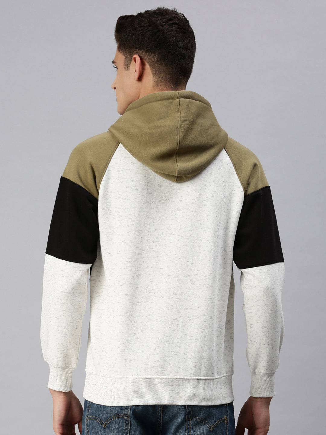 Men Hooded Colourblocked Green Sweatshirt