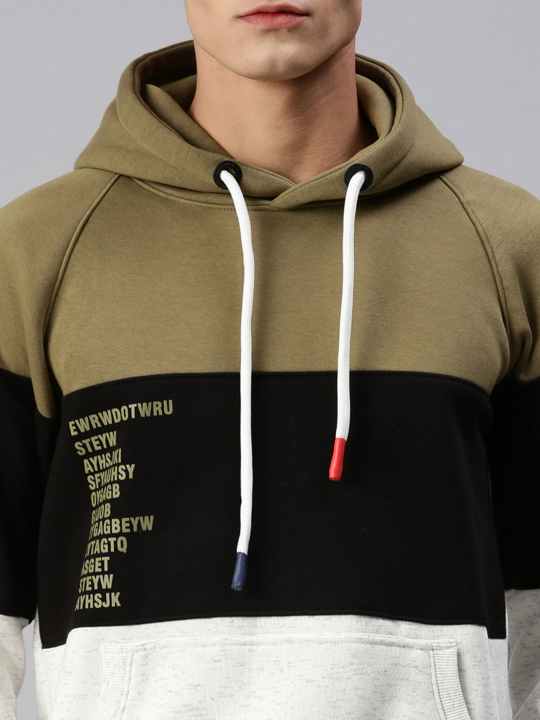 Men Hooded Colourblocked Green Sweatshirt