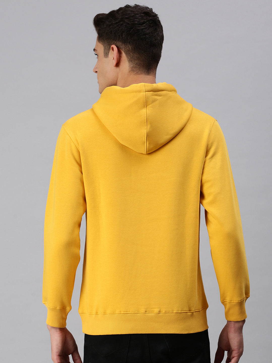 Men Hooded Solid Yellow Pullover