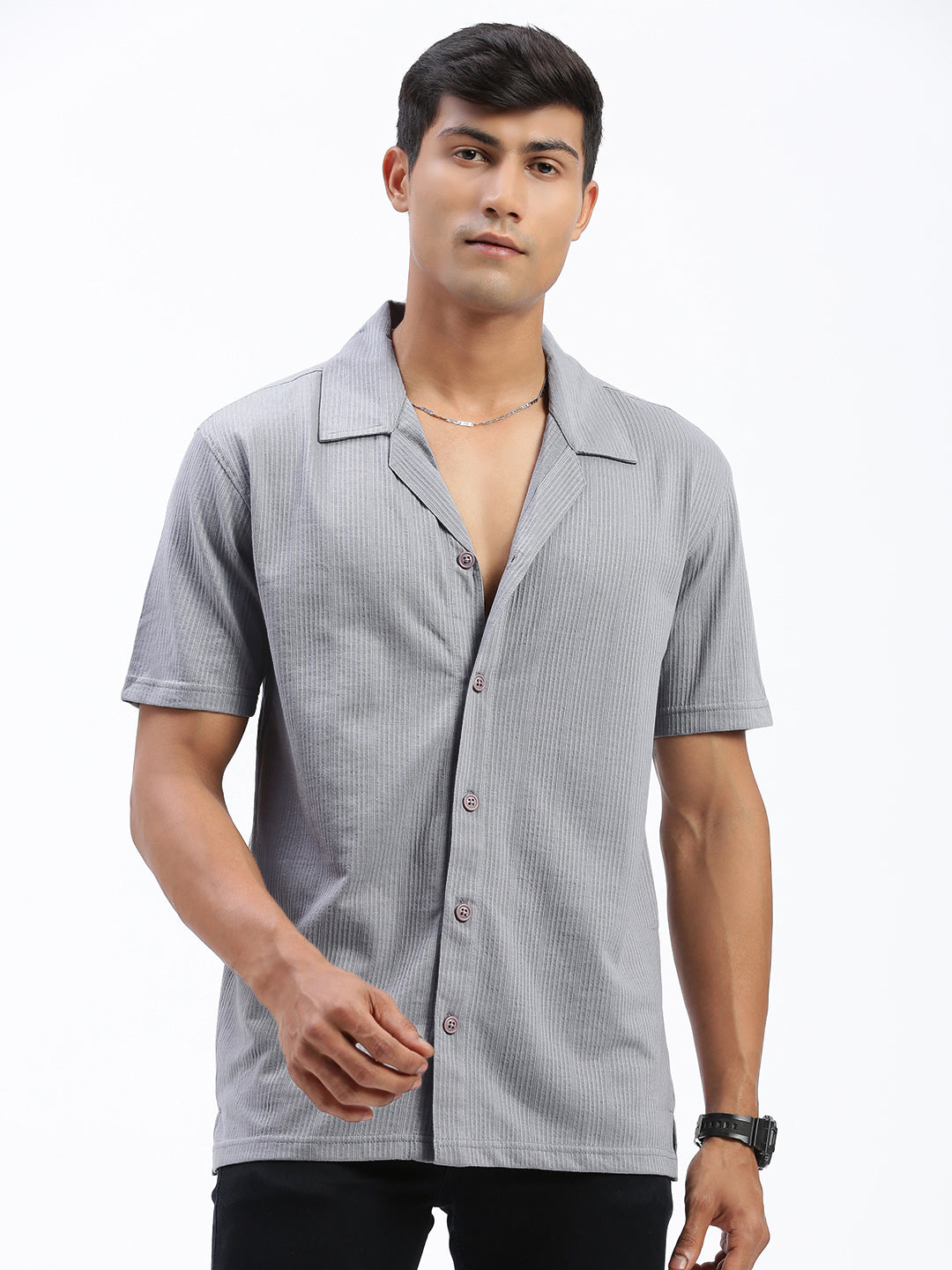 Men Solid Grey Relaxed Fit Shirt