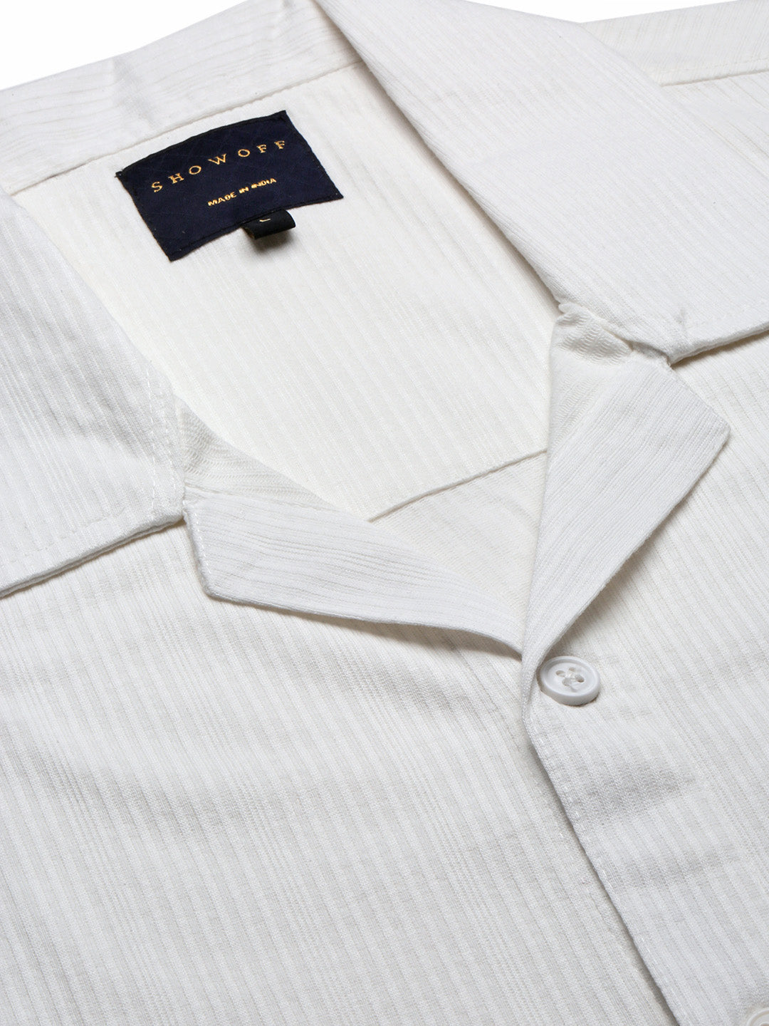 Men White Cuban Collar Solid Shirt