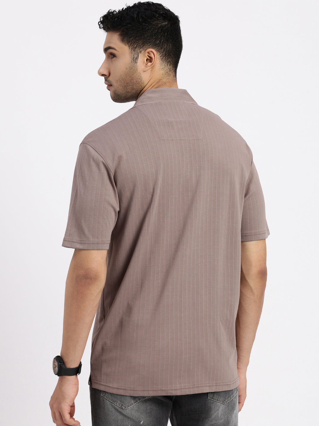 Men Brown Cuban Collar Solid Shirt