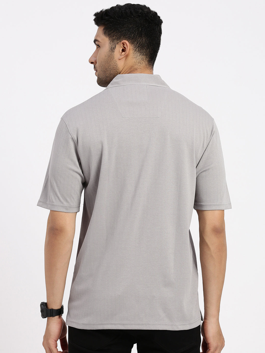 Men Grey Cuban Collar Solid Shirt