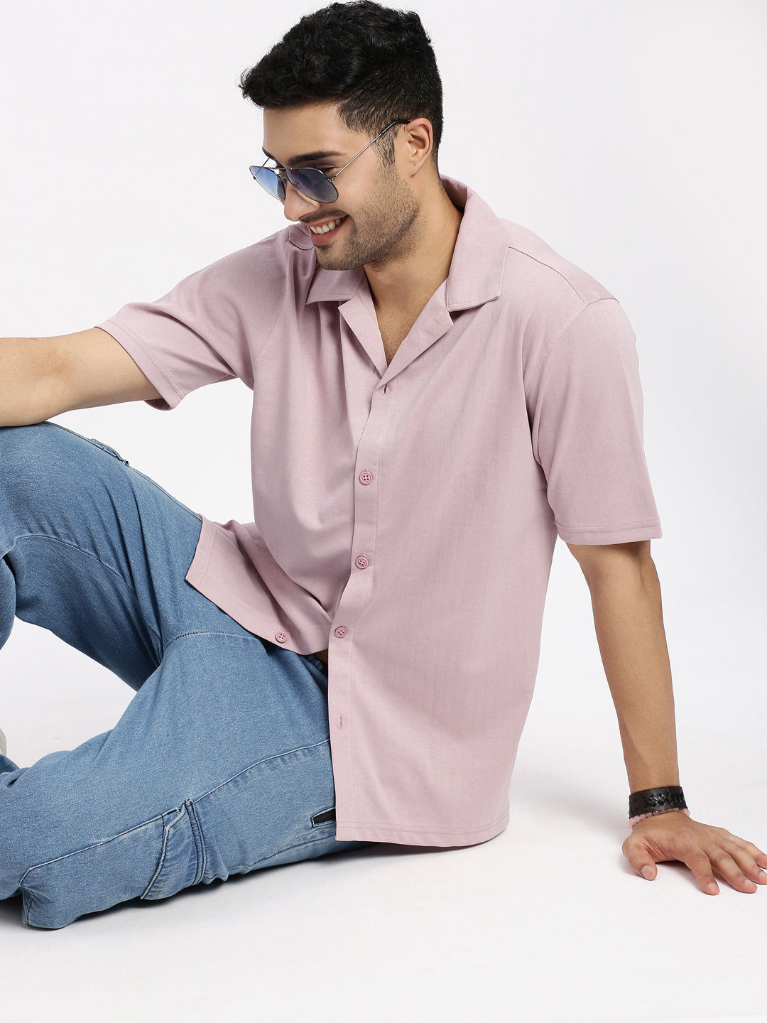 Men Peach Cuban Collar Solid Shirt