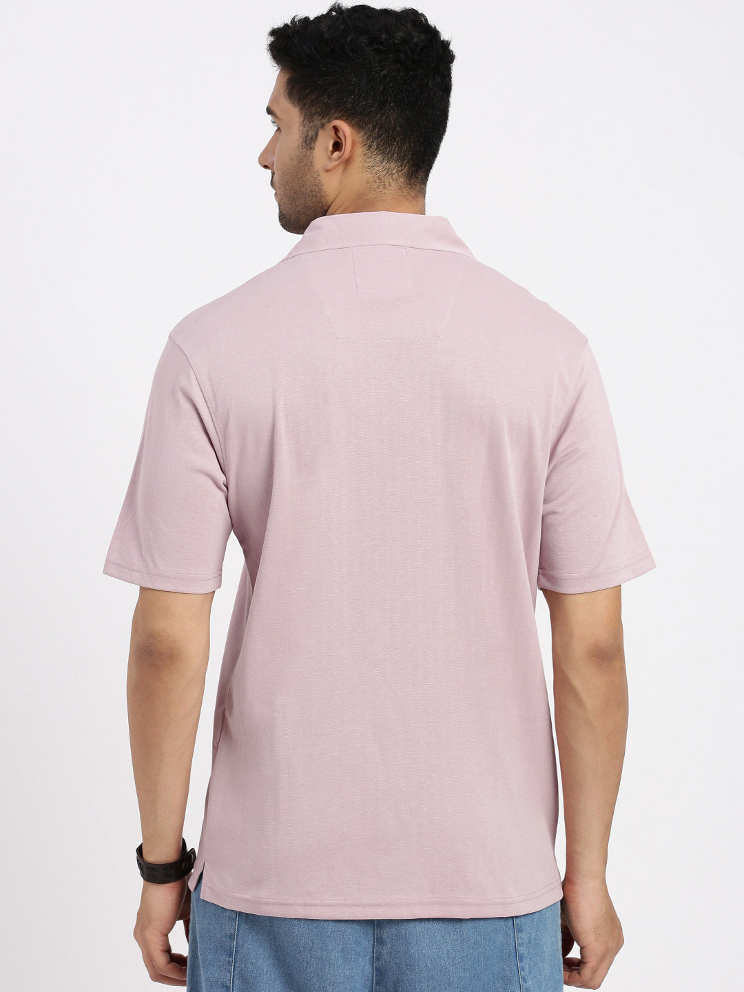 Men Peach Cuban Collar Solid Shirt