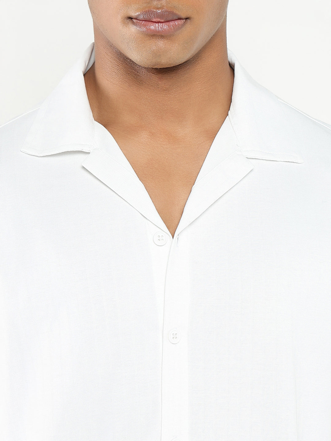 Men White Cuban Collar Solid Shirt