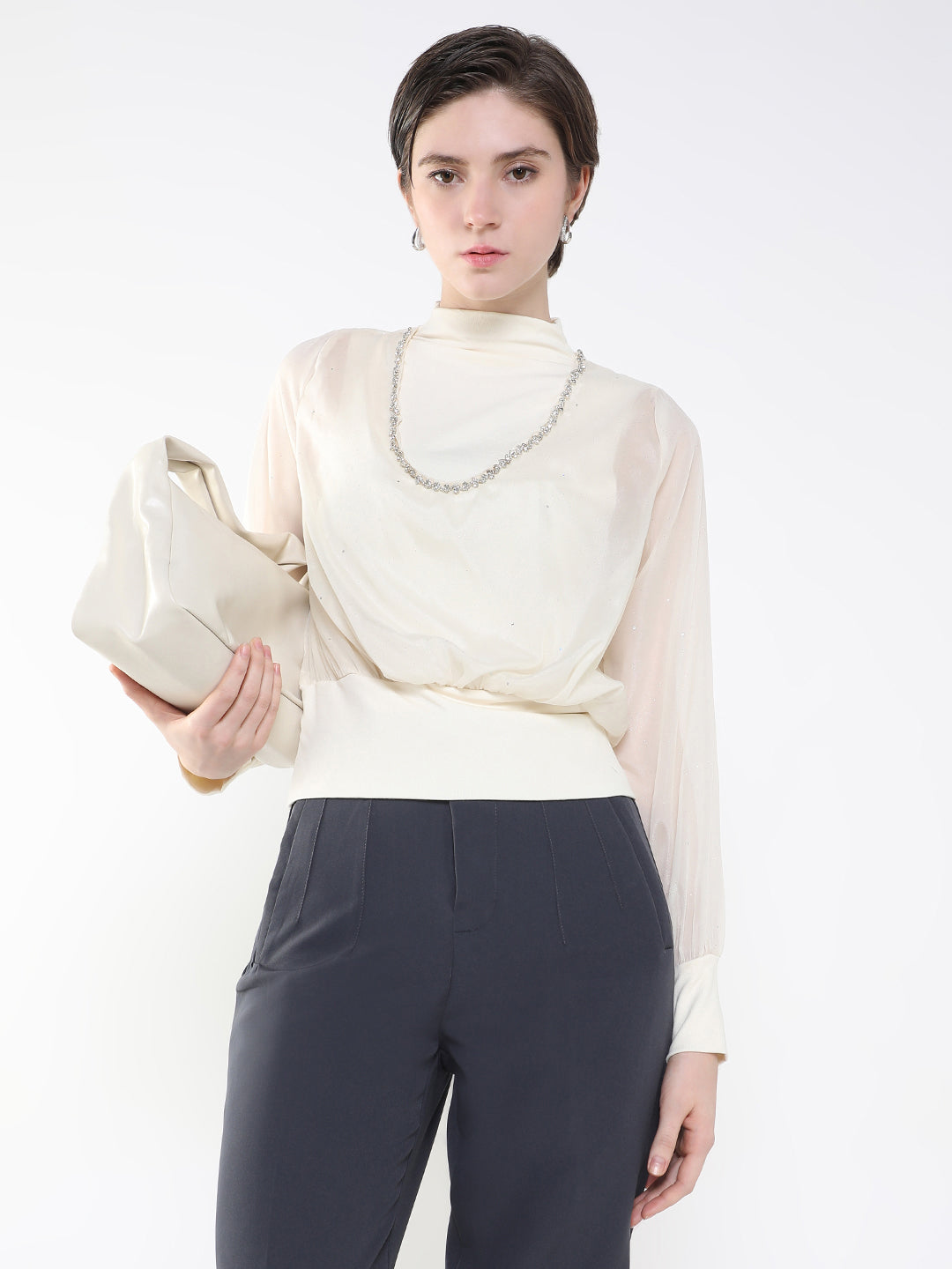 Women Cream Solid Top