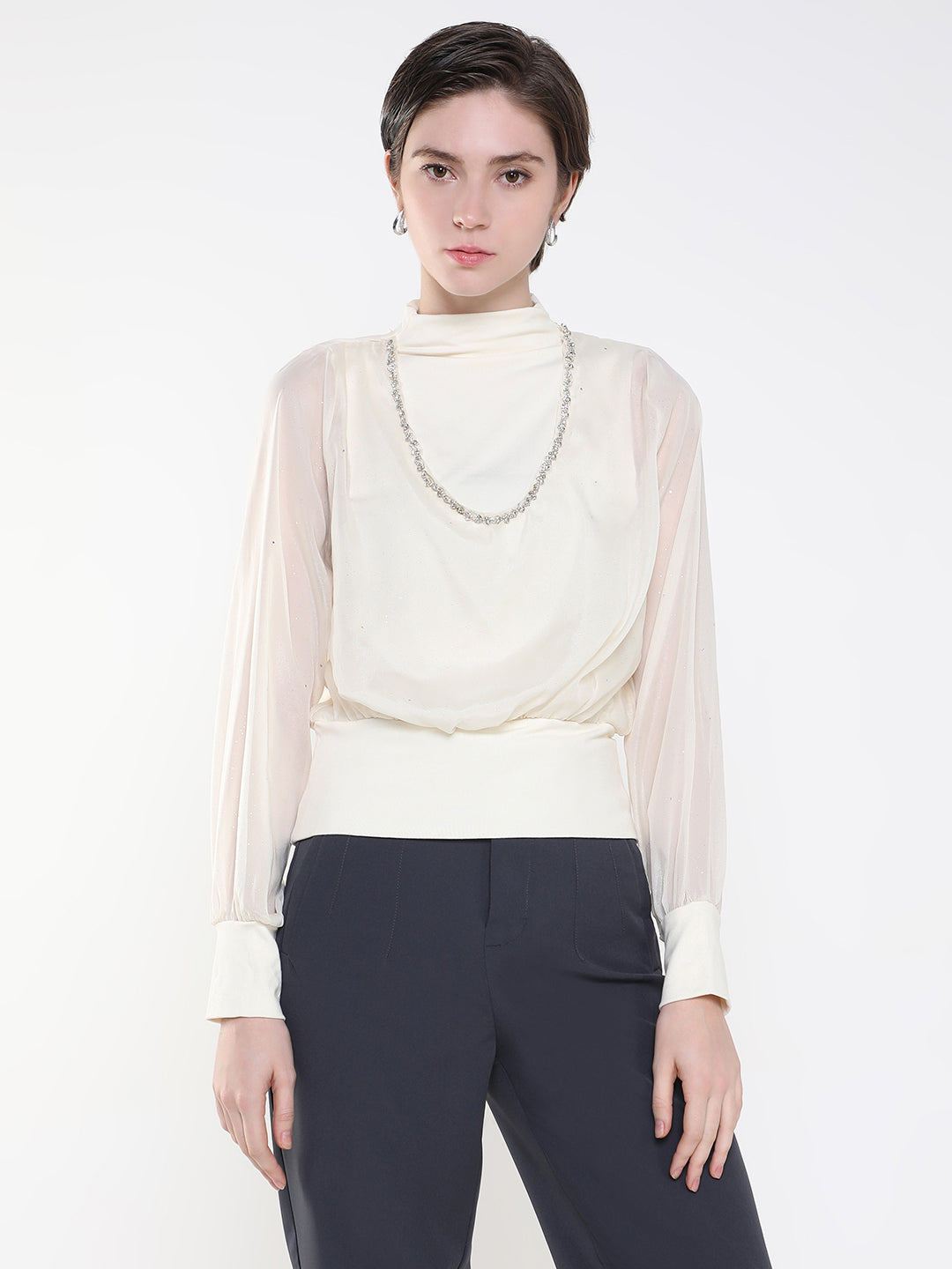 Women Cream Solid Top