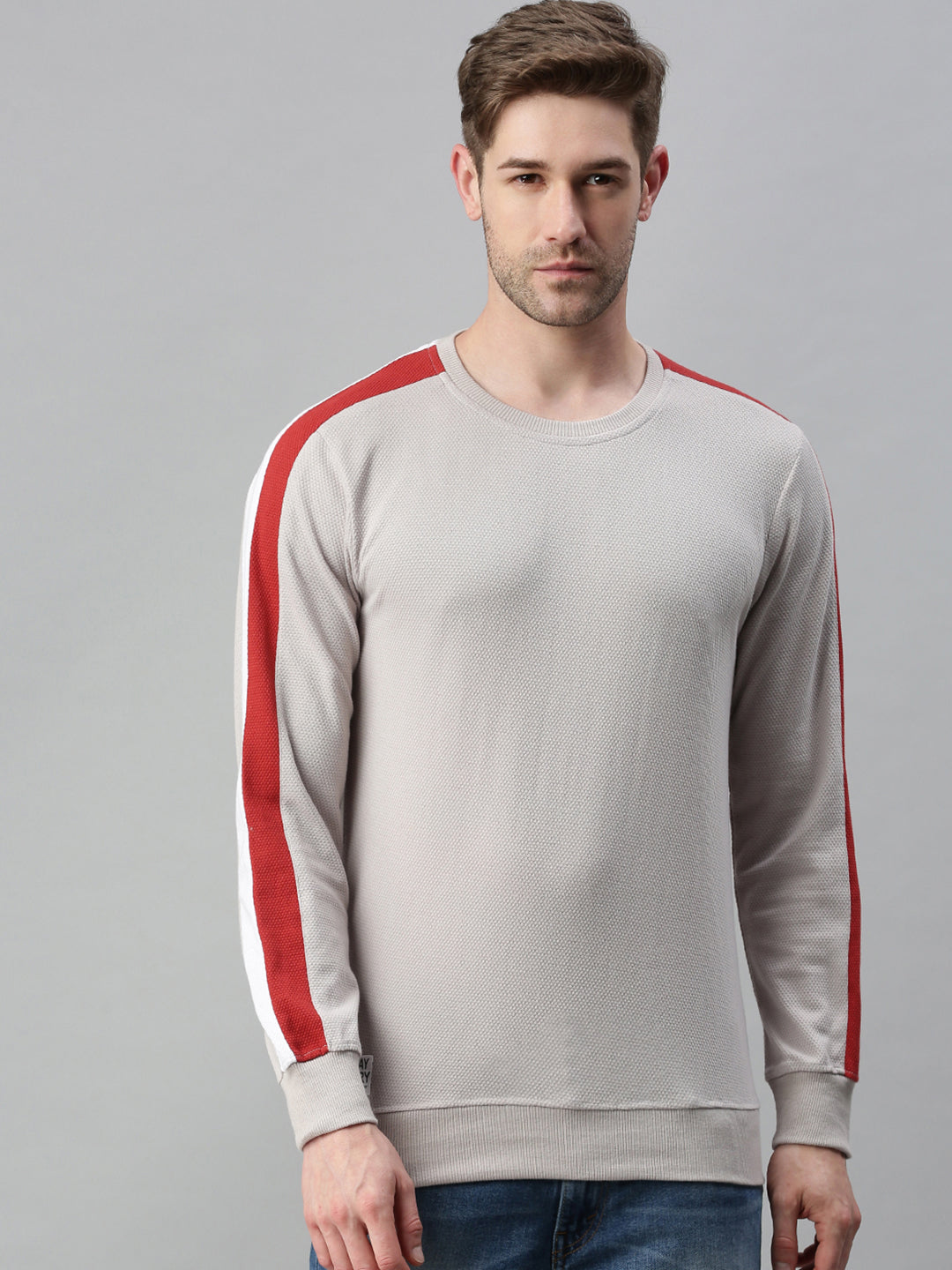 Men Striped Grey Sweatshirt