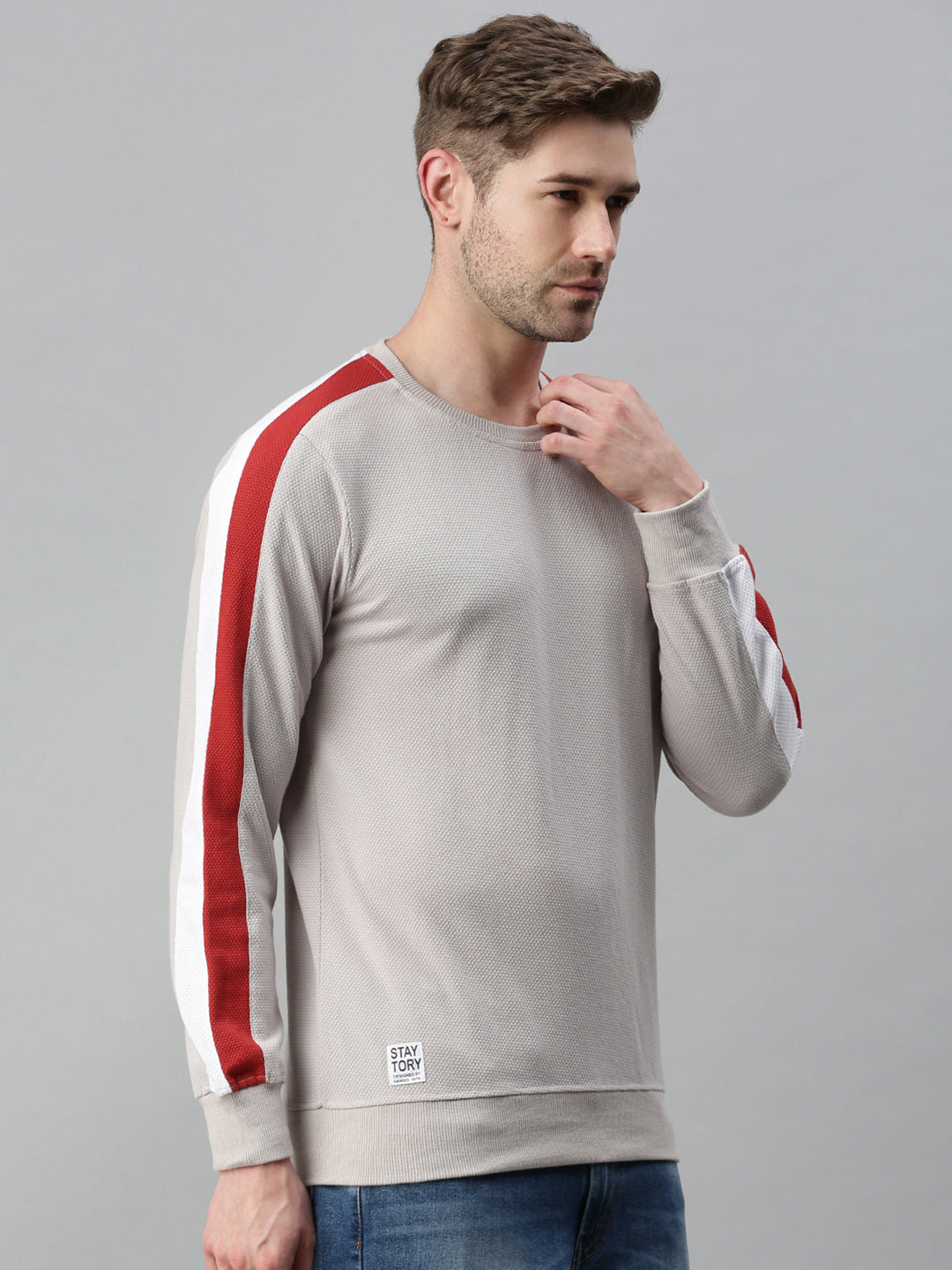 Men Striped Grey Sweatshirt