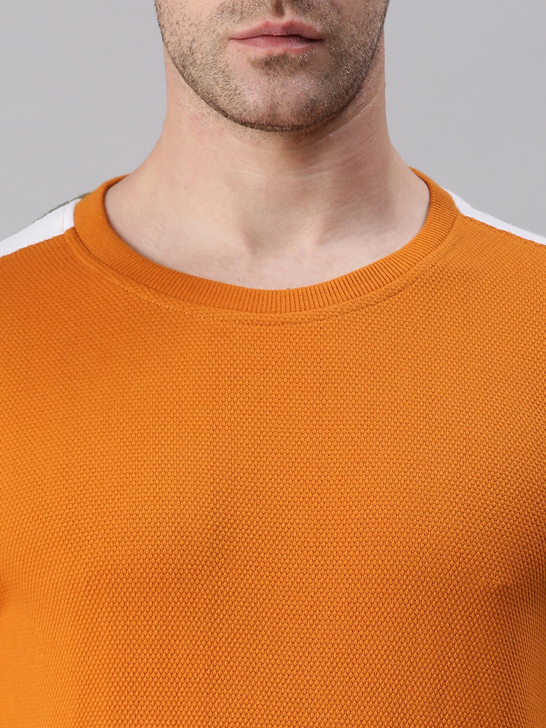 Men Striped Orange Sweatshirt