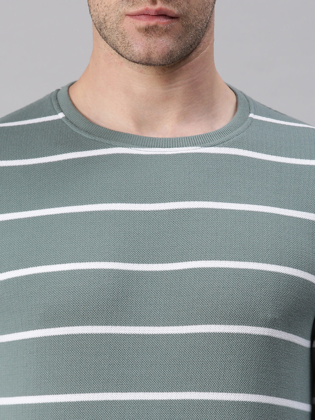 Men Striped Green Sweatshirt