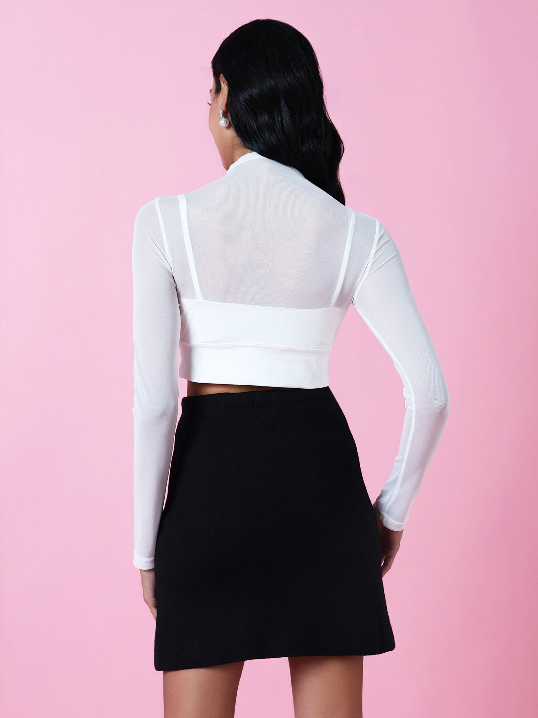 Women White Solid Sheer Crop Top