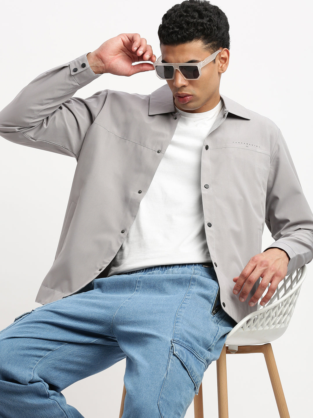 Men Spread Collar Grey Solid Tailored Jacket