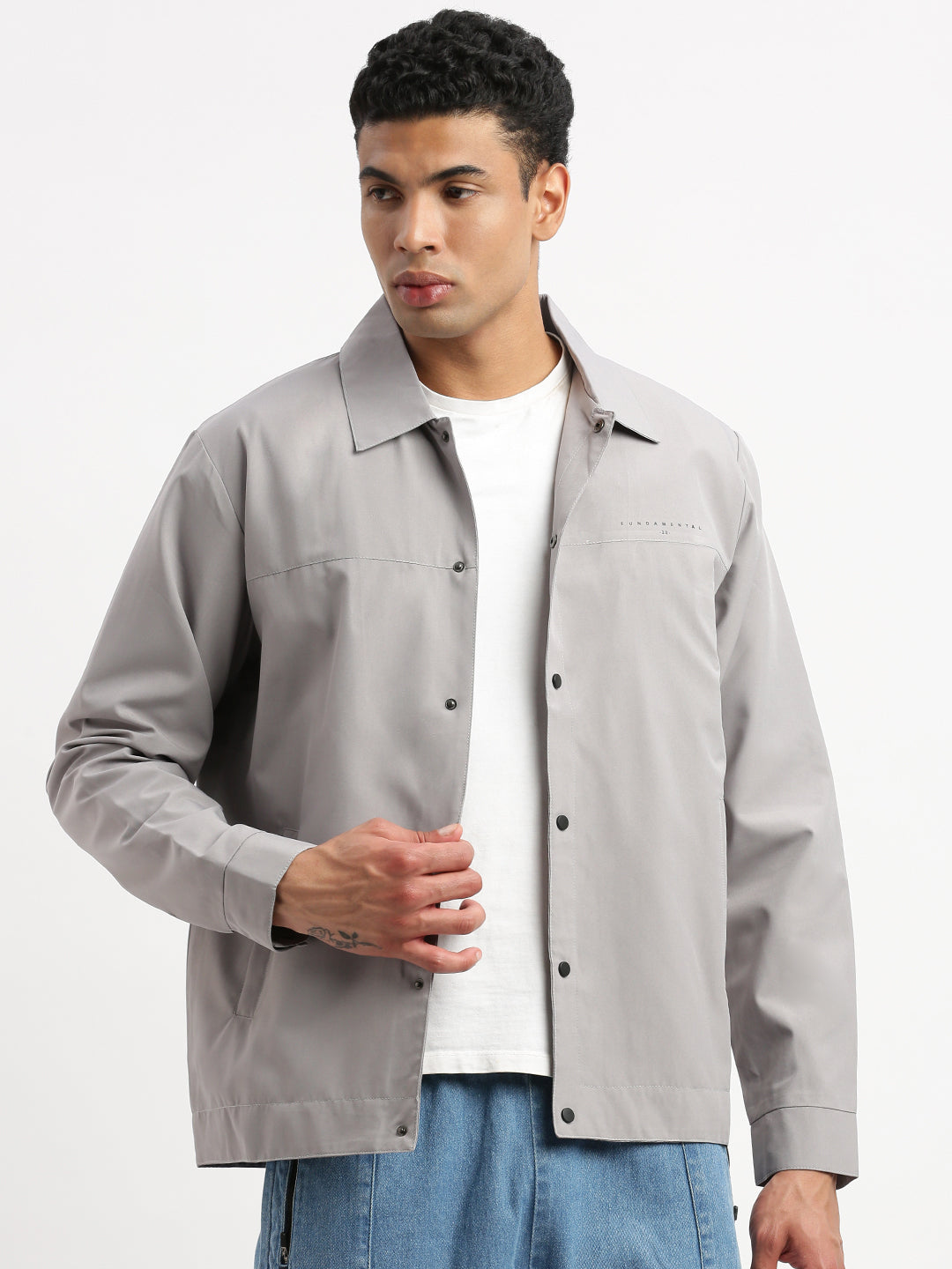 Men Spread Collar Grey Solid Tailored Jacket