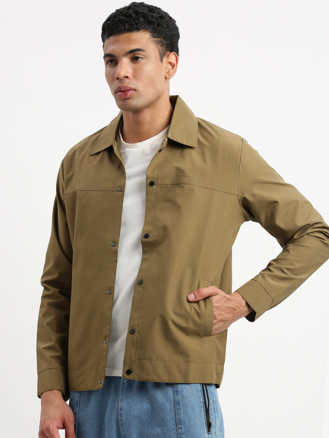 Men Spread Collar Olive Solid Tailored Jacket