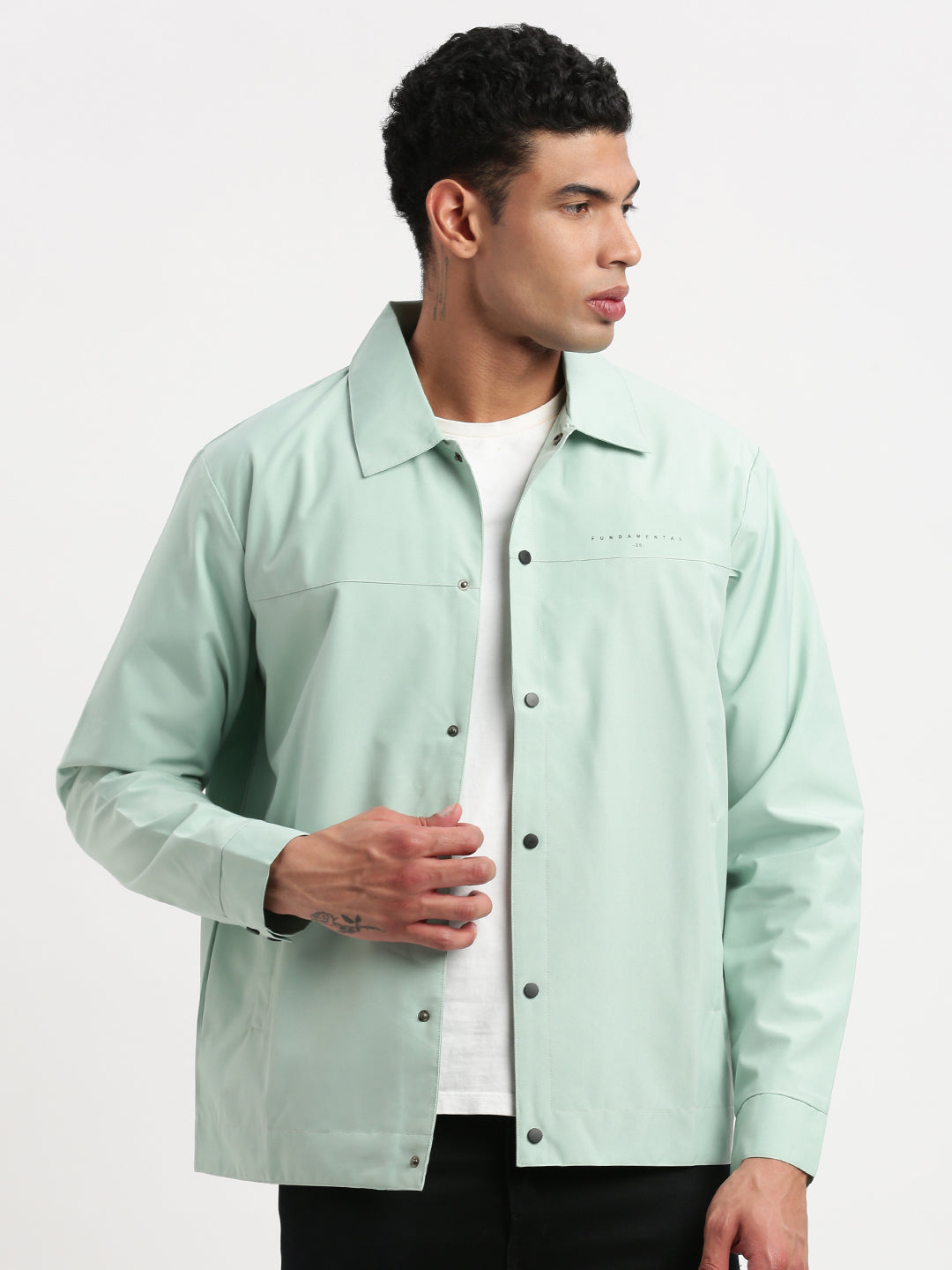 Men Spread Collar Sea Green Solid Tailored Jacket