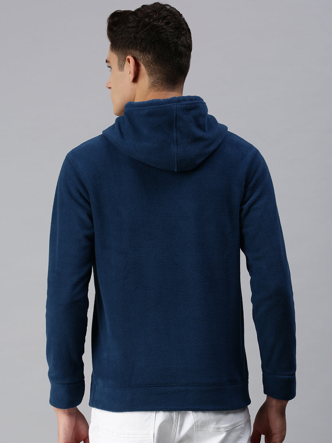 Men Hooded Solid Blue Sweatshirt