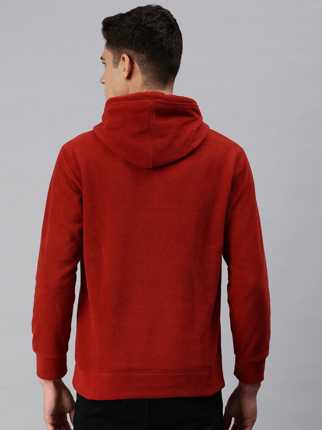Men Hooded Solid Red Sweatshirt