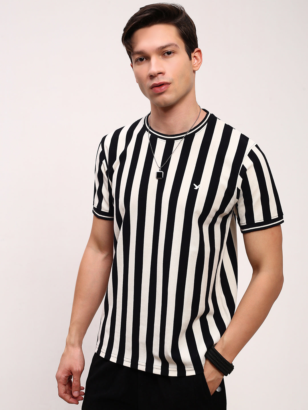 Men Black Striped T Shirt