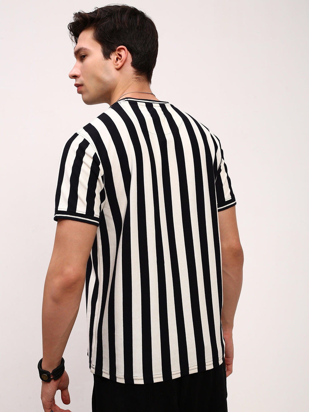 Men Black Striped T Shirt